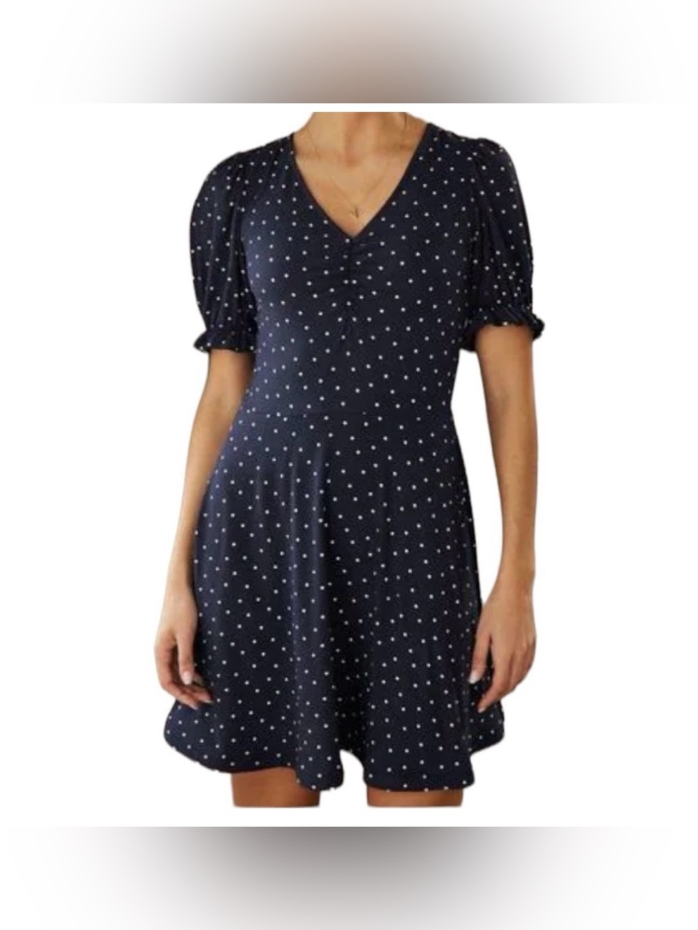 Boden Navy Polka Dot V-Neck Ruffled Sleeve Jersey Mini Dress Size 2